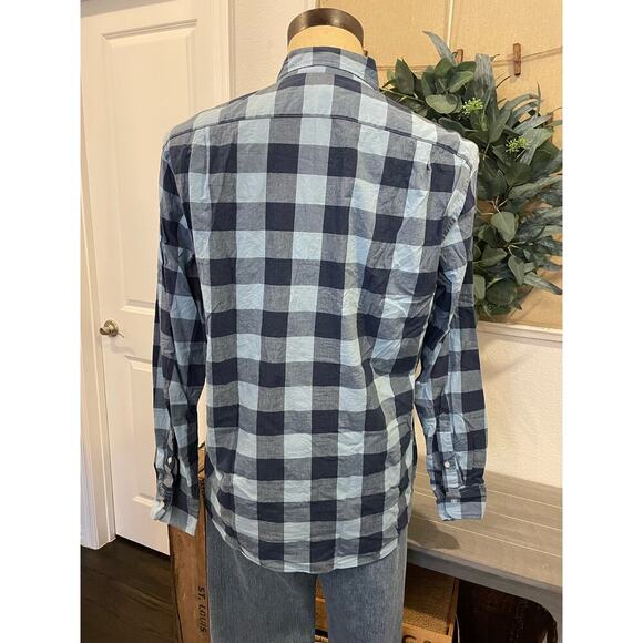 J Crew Mercantile Slim Blue Check Button Down Shirt L - Picture 5 of 9